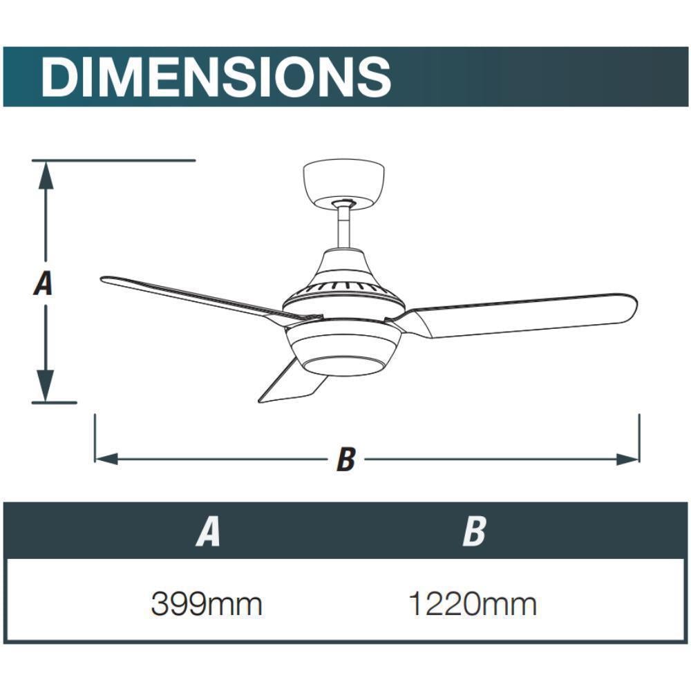 Ventair STANZA-48-LIGHT - 3 Blade 1220mm 48" AC Ceiling Fan With Light-Ventair-Ozlighting.com.au