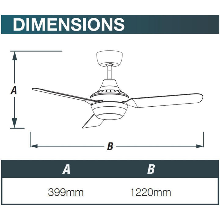 Ventair STANZA-56-LIGHT - 3 Blade 1400mm 56" AC Ceiling Fan With Light-Ventair-Ozlighting.com.au