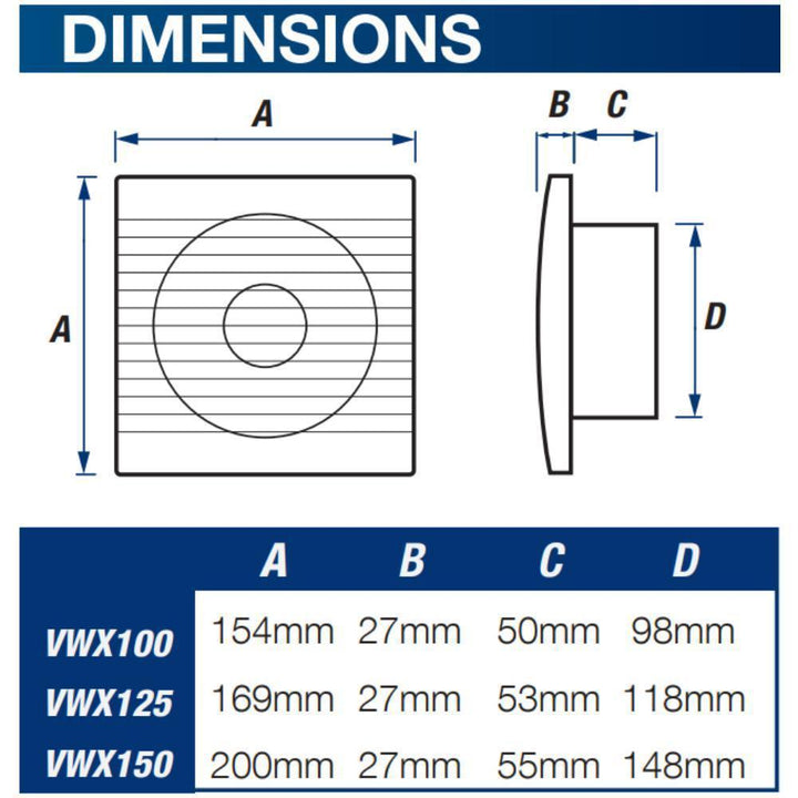 Ventair WALL-FAN-100/125/150 - All Purpose 100/125/150mm Wall Exhaust Fan With Optional Inbuilt Timer-Ventair-Ozlighting.com.au